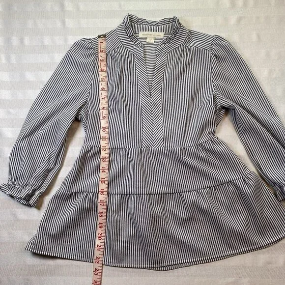 Monteau Baby Doll Vertical Stripe 3/4 Sleeve Top Size S Seersucker Black/White - Picture 8 of 12